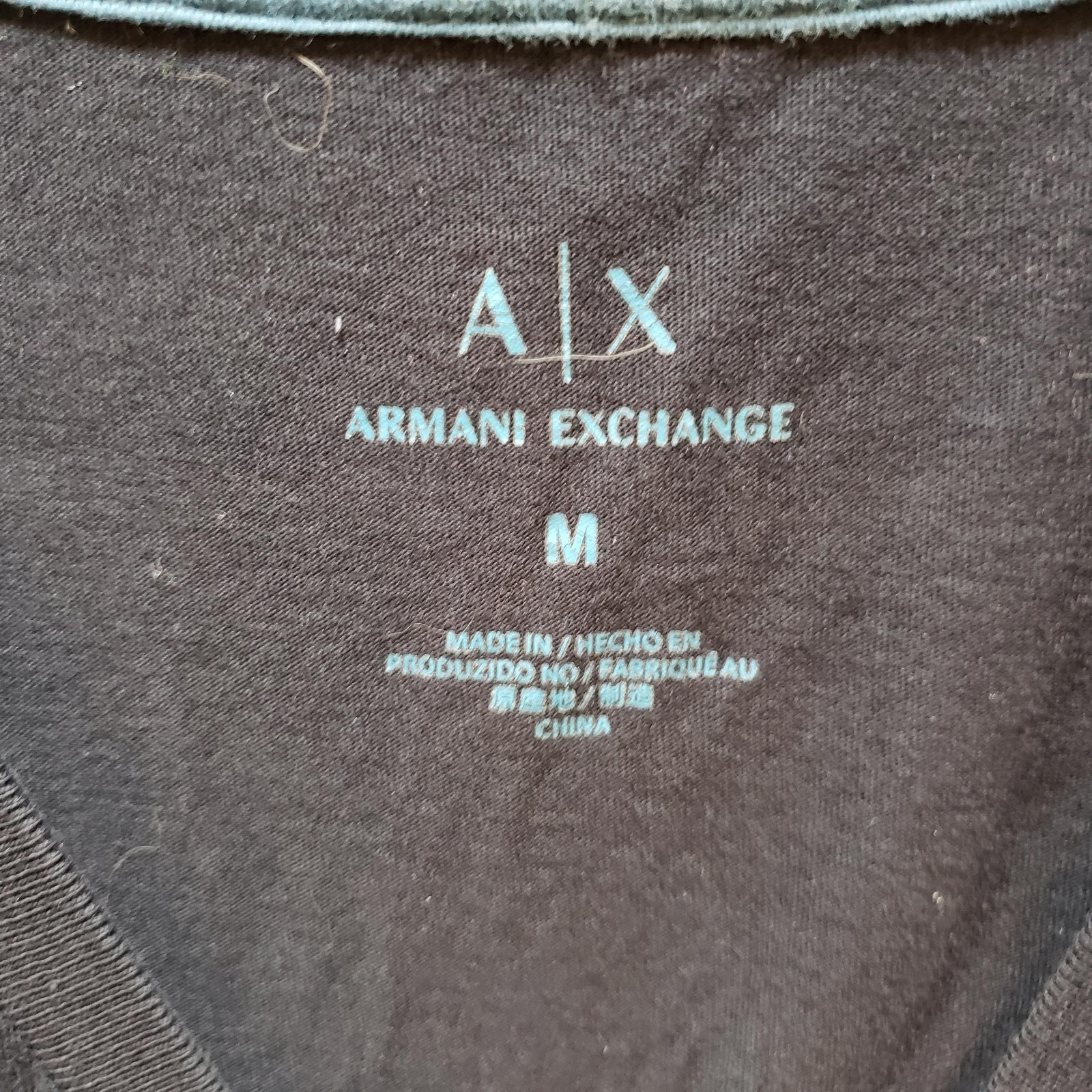 Armani Exchange Shirt Mens Medium Blue Colorblock Logo Graphic V-Neck Tee