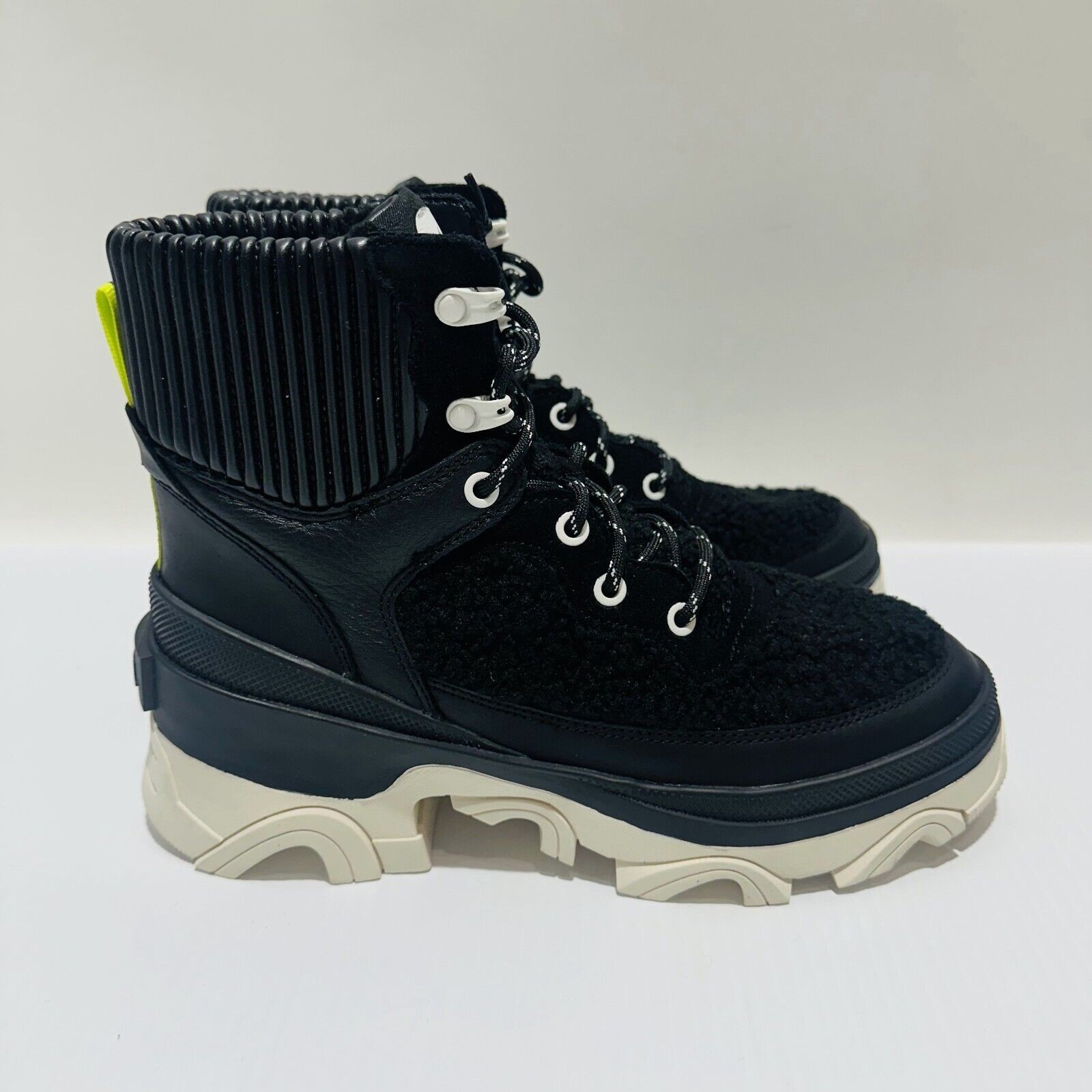 Sorel Brex Size 7.5 Ankle Boots Black Sea Salt Cozy Lace Waterproof NIB $210