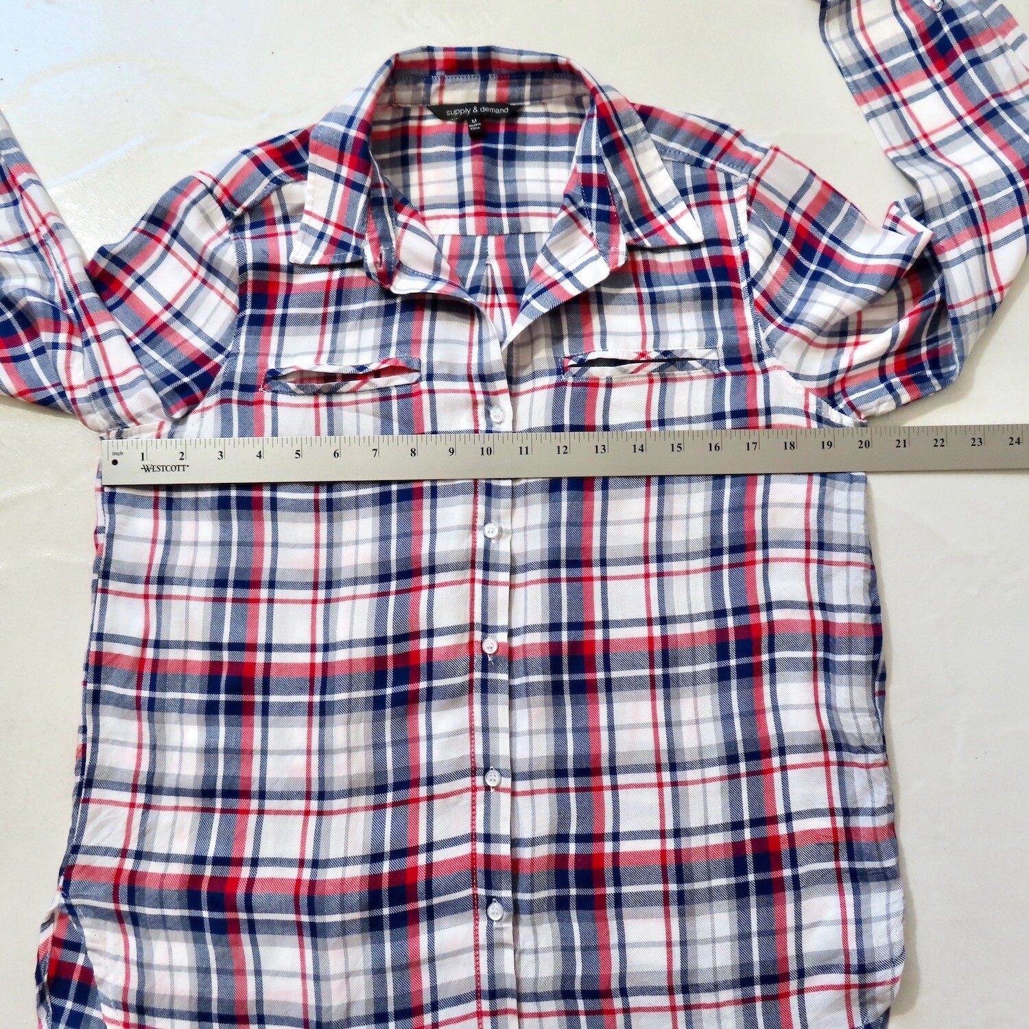 Supply & Demand Shirt Womens Medium Red Blue Plaid Button Up Long Sleeve Western