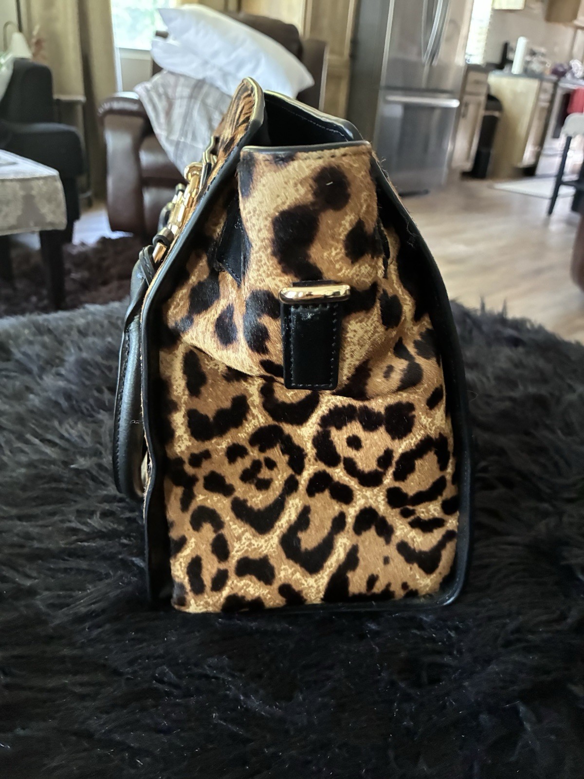 Michael Kors Large Leopard Animal Print Satchel Zip Padlock Strap Dust Bag