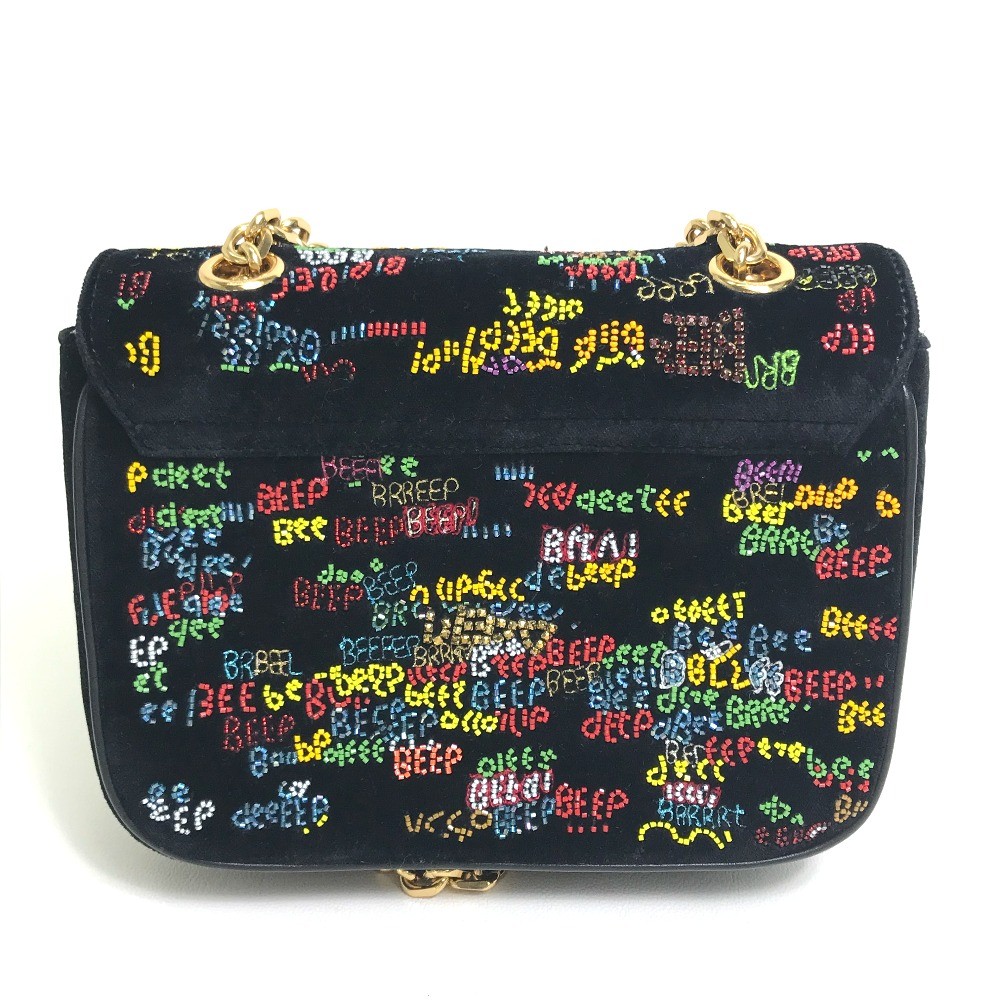 CELINE Small C Multi Beaded Chain Shoulder Bag suede Black x Multicolore
