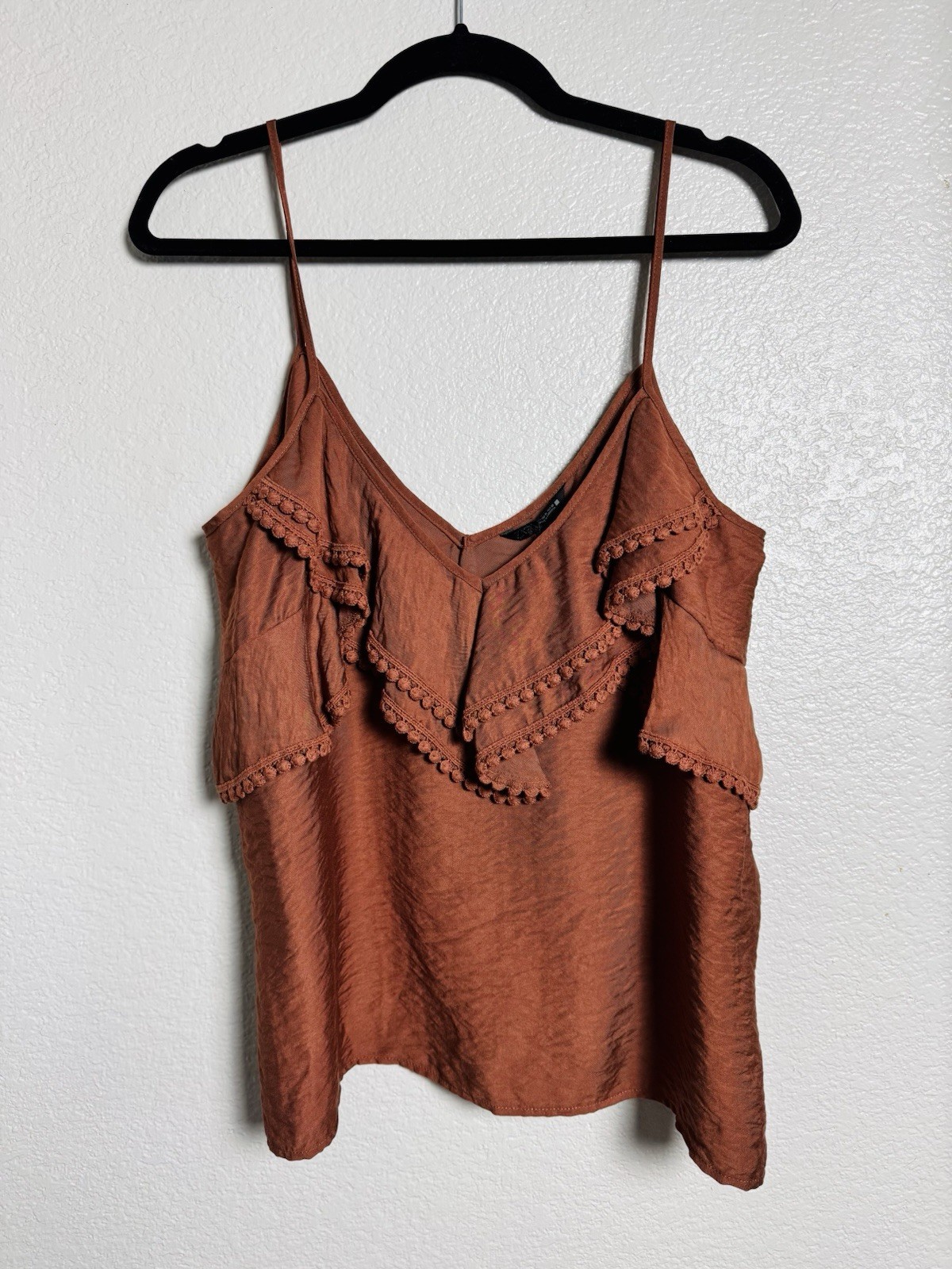 Zara Rust Terracotta Coords Ruffle Cami & Smocked Mini Skort Top XL & Skirt L