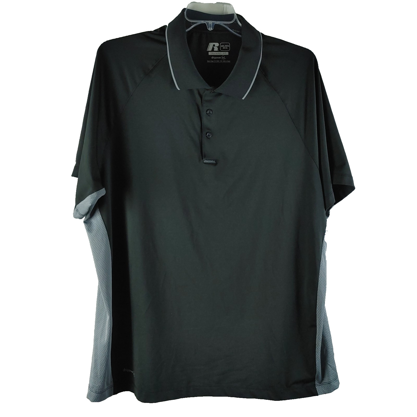 Russell Athletic Dri-Power 360 Training Fit 2XL Black Gray Polo Shirt Mens