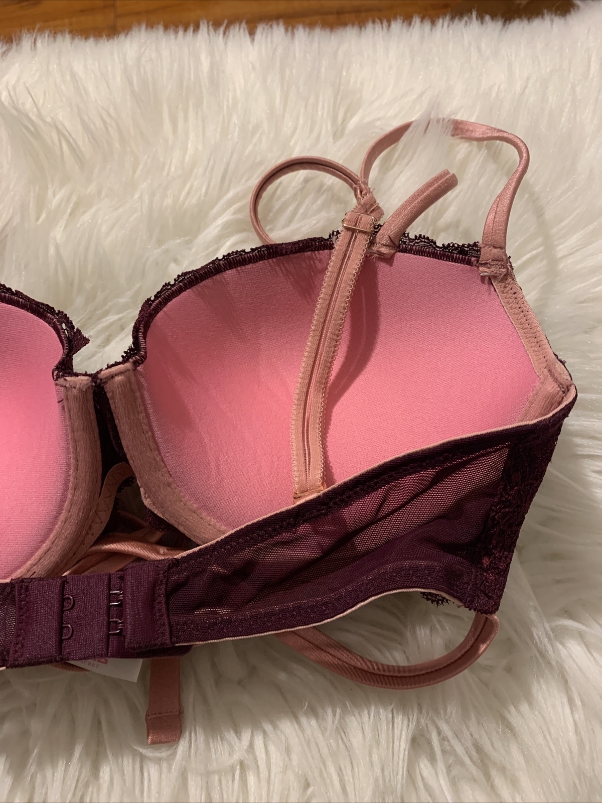 victoria’s secret pink Sexy Date Push Up 32D Burgundy Floral Pattern NWOT