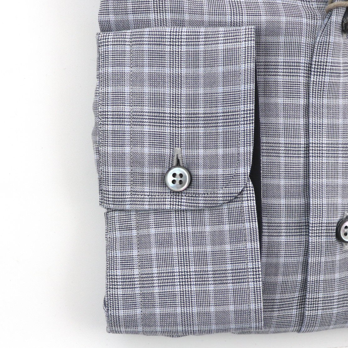 $525 NIB BRIONI Gray Blue Houndstooth Check Cotton Slim Fit L/S Casual Shirt L