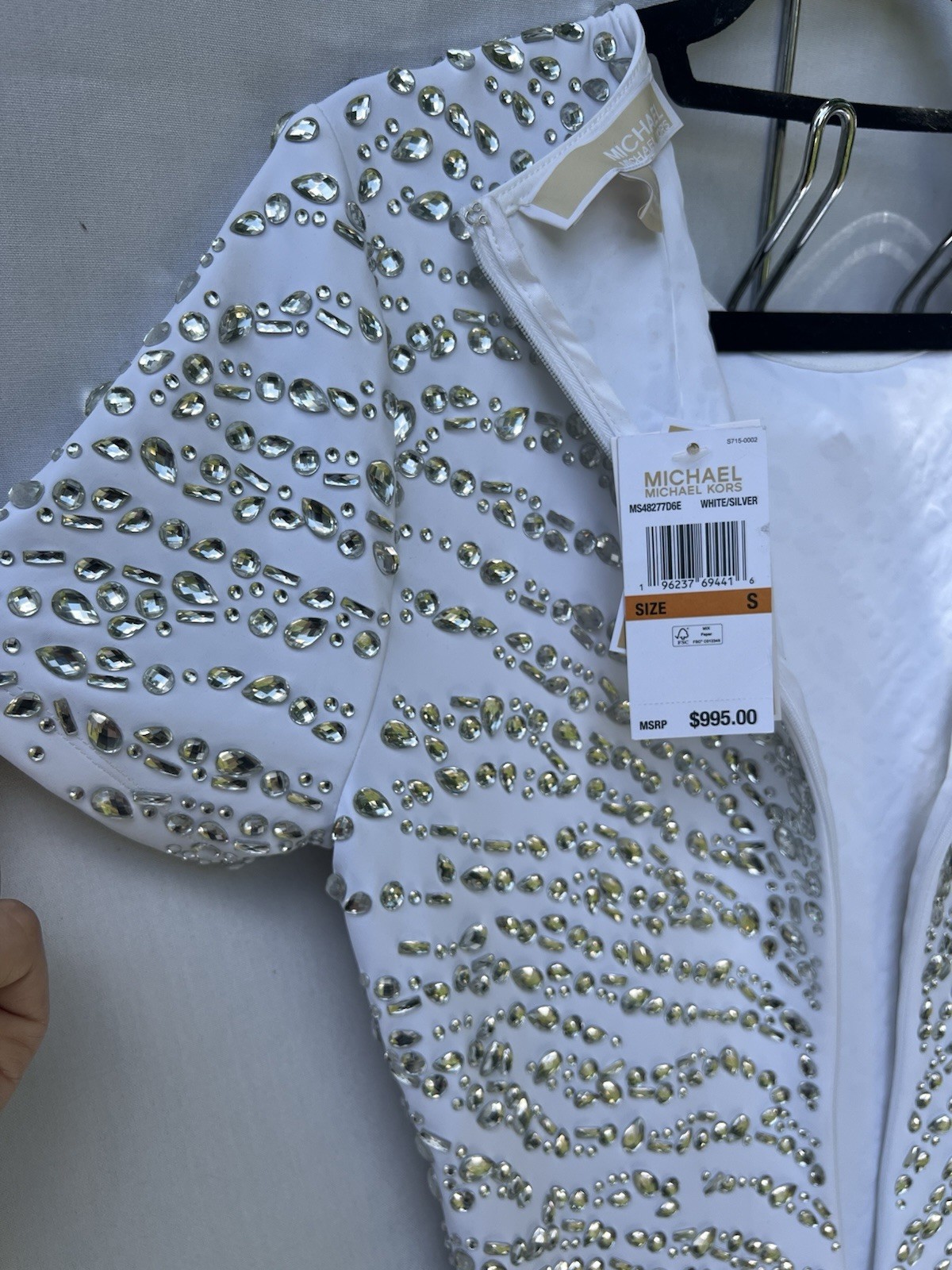 Michael Kors White Silver Rhinestone Sheath Dress Short Sleeve New With Tags S
