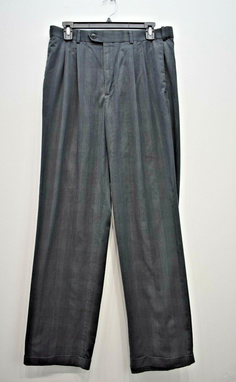 Roundtree & Yorke Men Pleat Front Straight Leg Folded Cuff Slack Pants 33 x 32