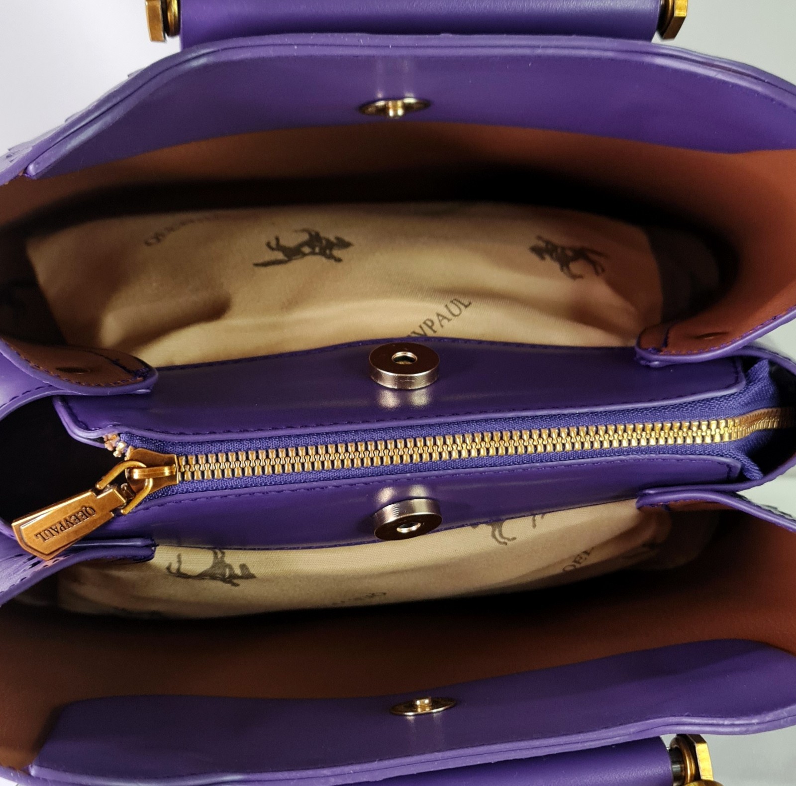Purple Ostrich Embossed Cow Leather Satchel Top Handle Crossbody Bag Gold Zip