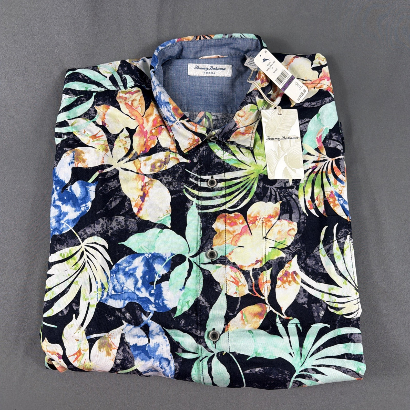 Tommy Bahama Shirt Tortola Hasta La Fuego Print 2XLB Black Lyocell MSRP $138