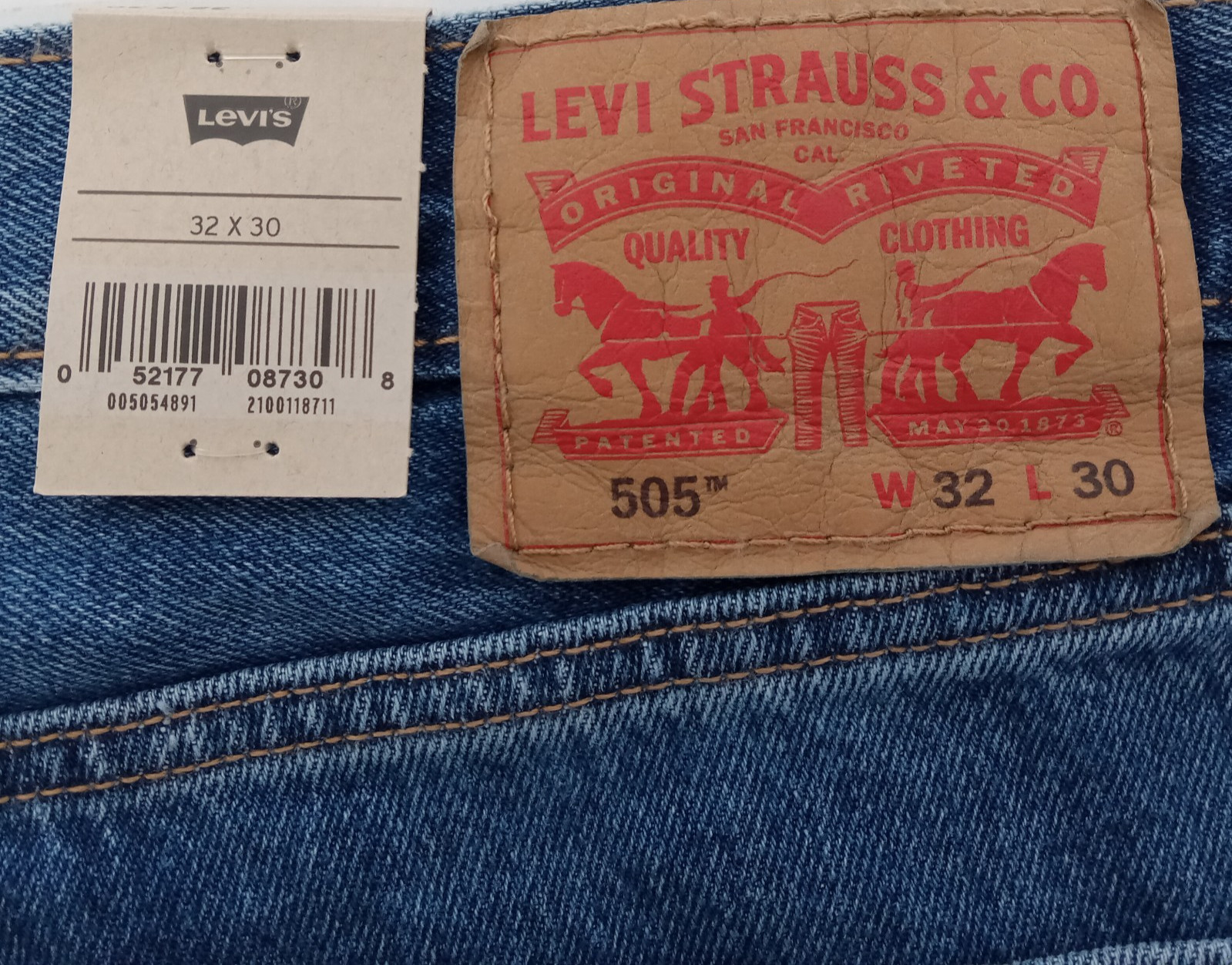 32×29 Levis Mens 505 Regular Fit Jeans Stonewash Blue Denim Straight Leg NWT