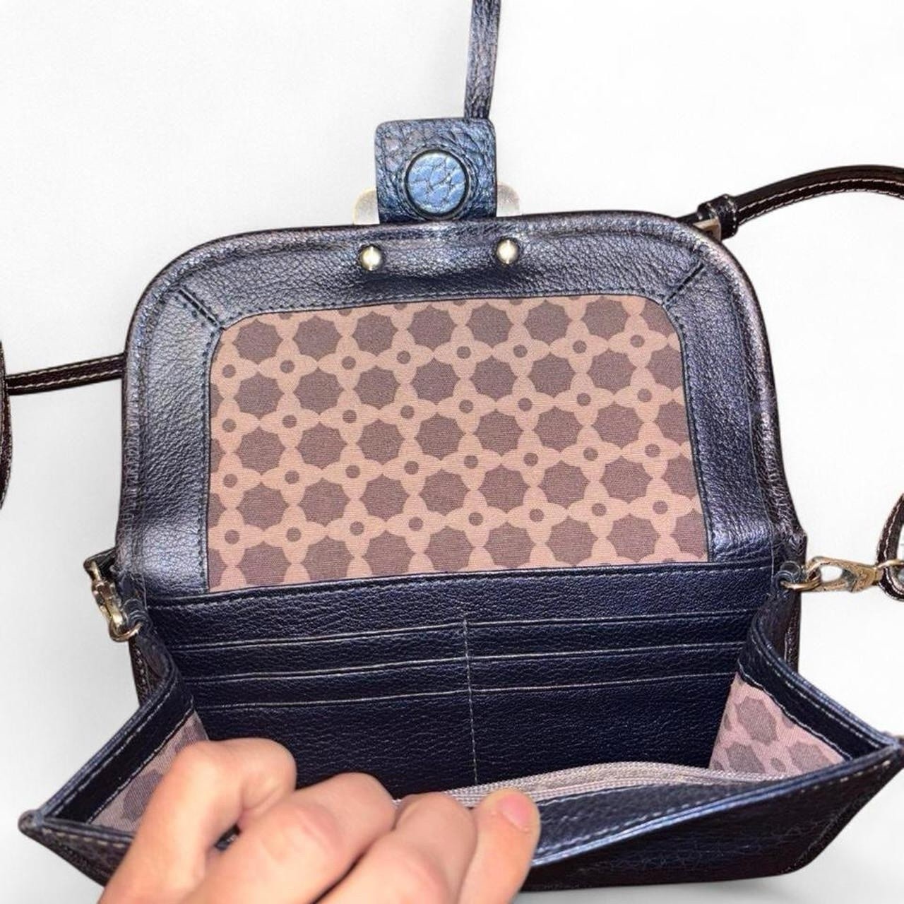 Blue Pebbled Small Crossbody Bag Buckle Flap Snap Closure Adjustable Strap