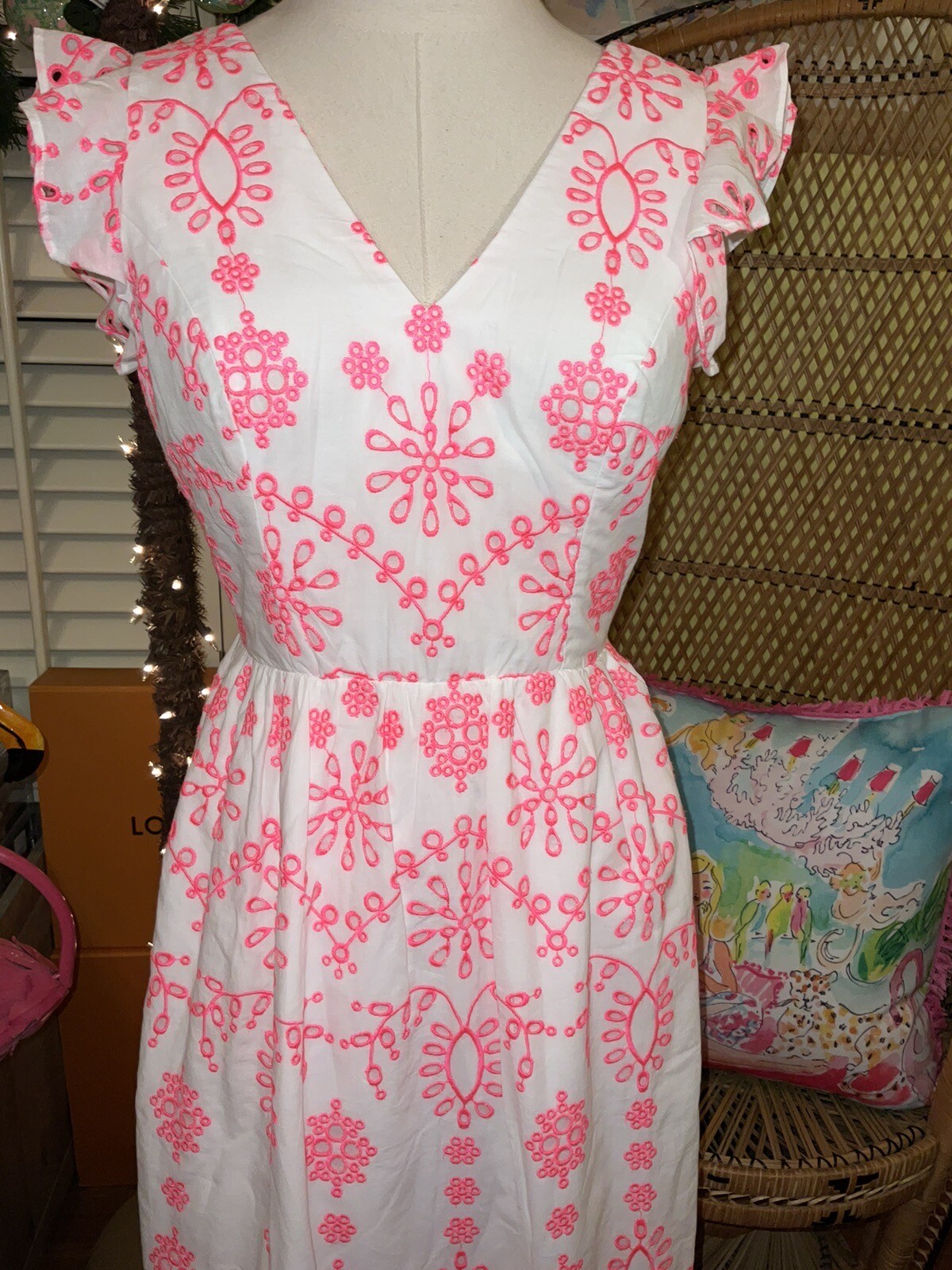 Lilly Pulitzer NWT Lillyanne Midi Dress Coral Neon Eyelet $298 Size 0,4,8,10
