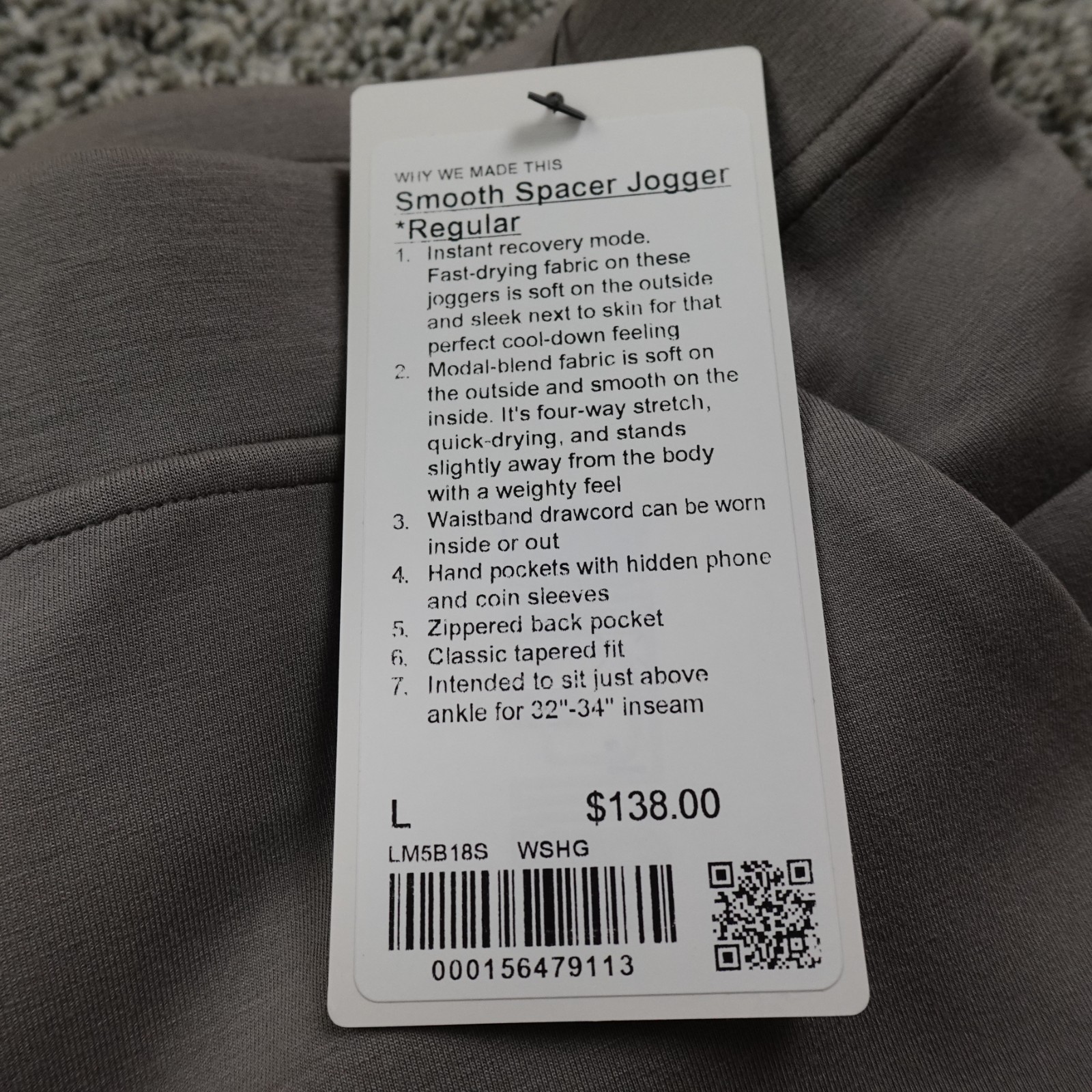 NEW Lululemon Pants Mens L Gray Smooth Spacer Jogger Drawstring Sweatpants Gym