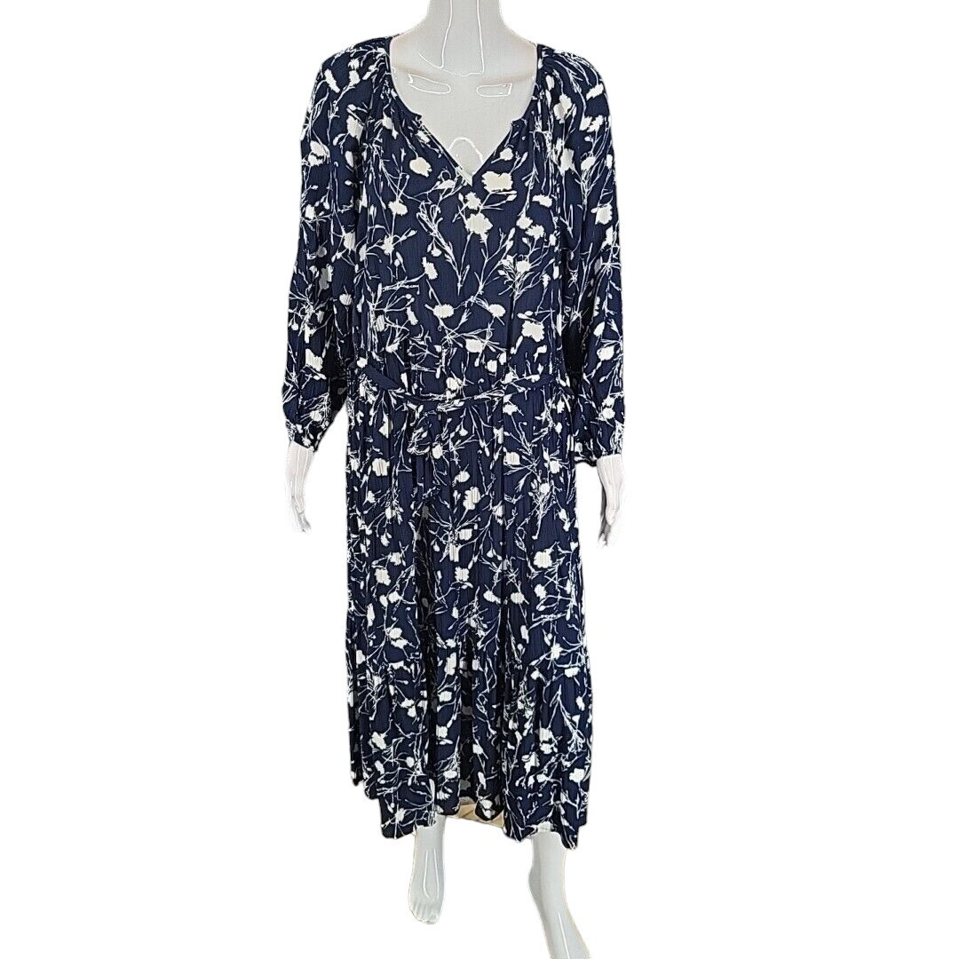 Encore by Idina Menzel Women’s Printed Dress w Belt Medium Sz Navy Trendy Top