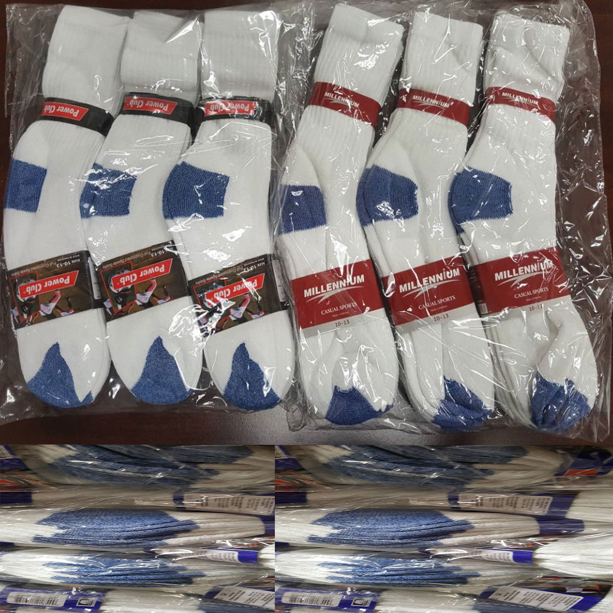 Wholesale Bulk Lots Men’s White/Blue Sports Casual Cotton Crew Socks 9-11 10-13
