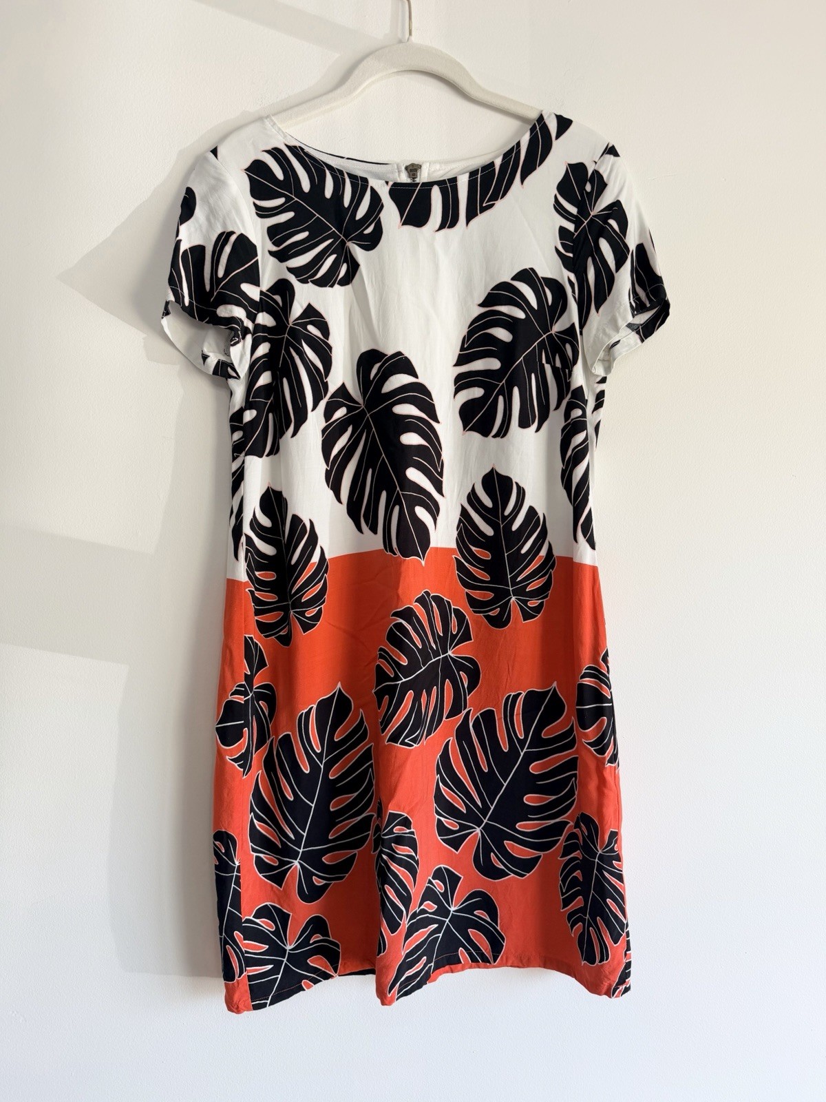 Old Navy Petite S Tropical Floral Shift Dress White Orange Black Lined Back Zip