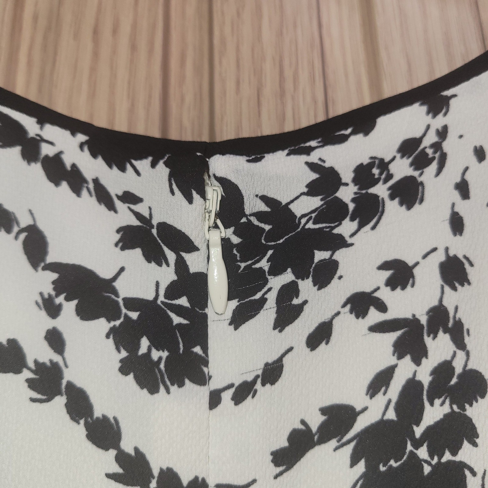 Talbots Womens 12 Ivory Black Floral Vine Sleeveless Fit Flare Pleated Dress