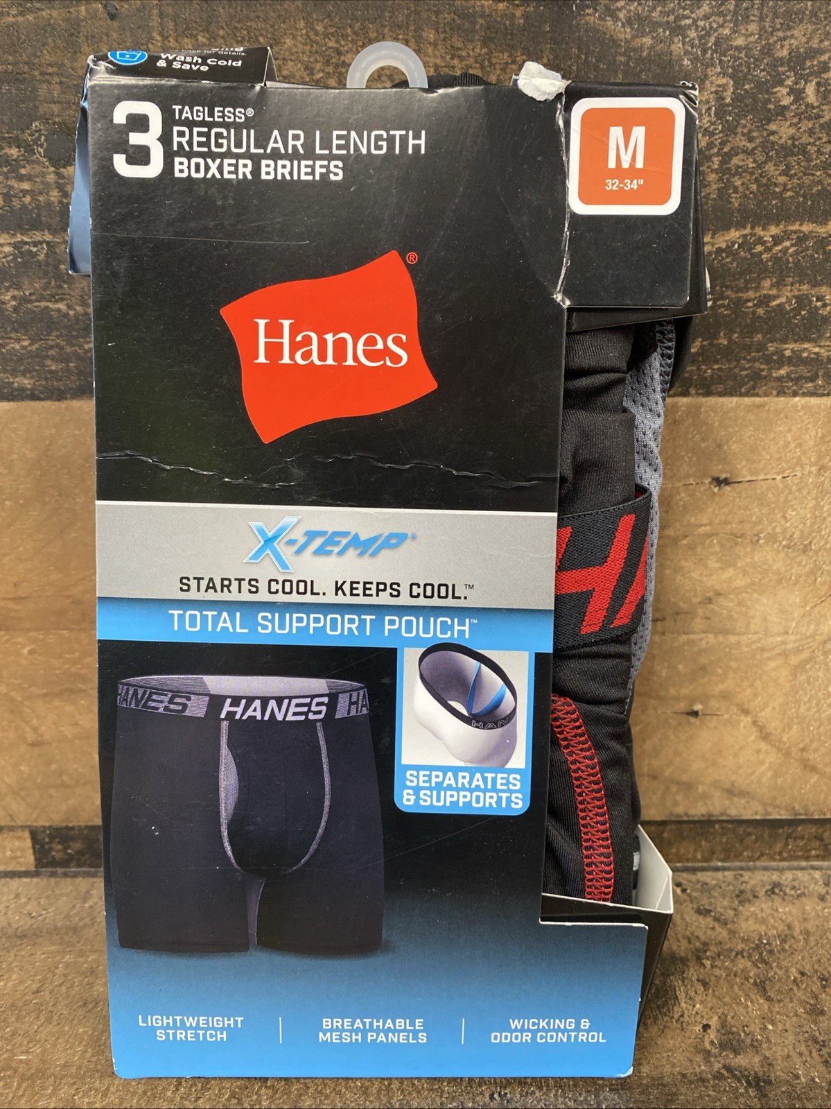 HANES X-Temp Cool Tagless Regular Length Stretch Total Support Pouch Men M 32-34