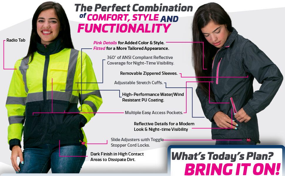 4 in 1 Hi Vis Visibility Reversible Women Safety Jacket JORESTECH Windbreaker