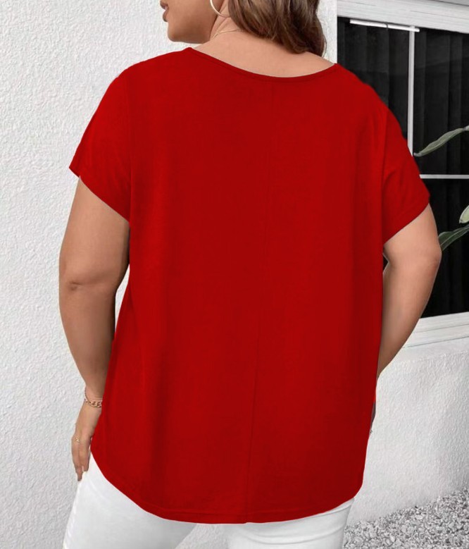 Plus Size V Neck Cutout Short Sleeve Tee Crisscross Casual Summer Top 0XL-5XL