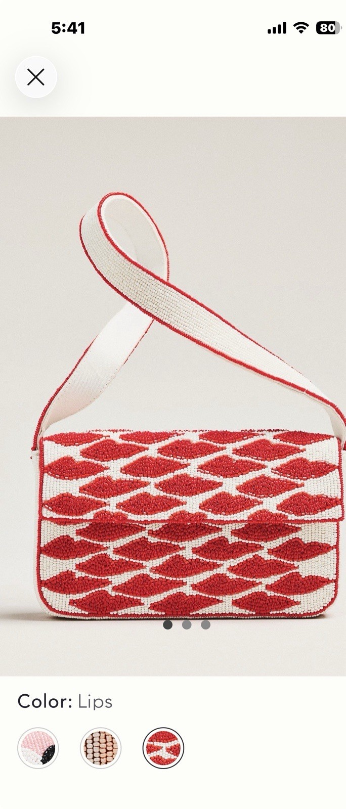 Anthropologie Fiona Beaded PURSE Icon Edition RED Lips KISS BAG NWT