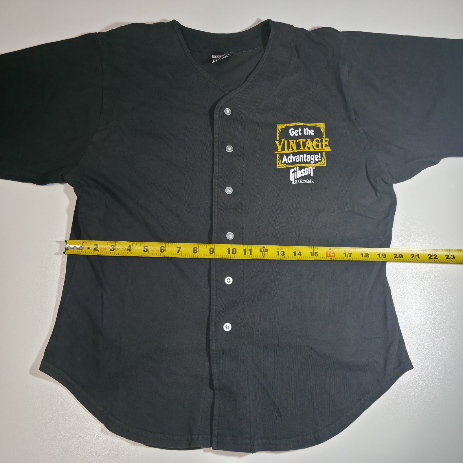 Vintage Gibson Strings Button Front Shirt Signal Sports USA Black Mens M