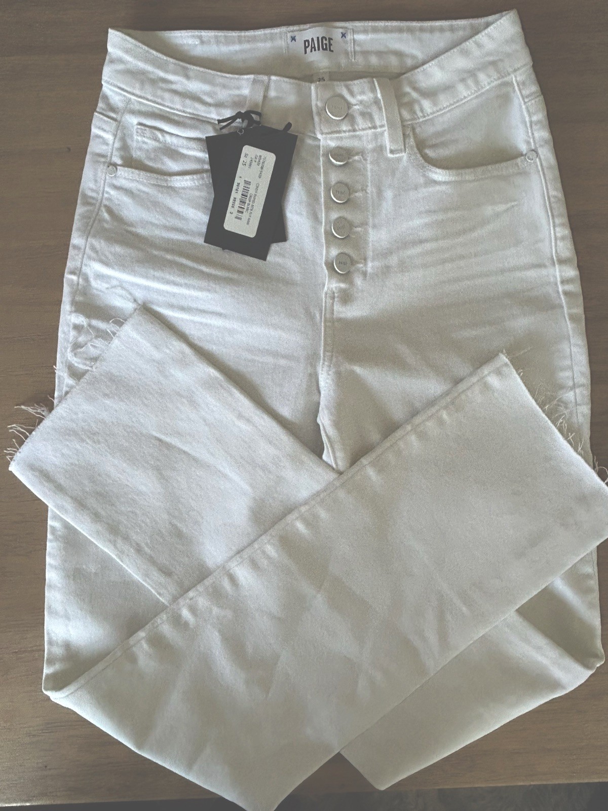 PAIGE Cindy Crisp White Blanc Exposed Button Fly Straight-Leg Jeans Size 25