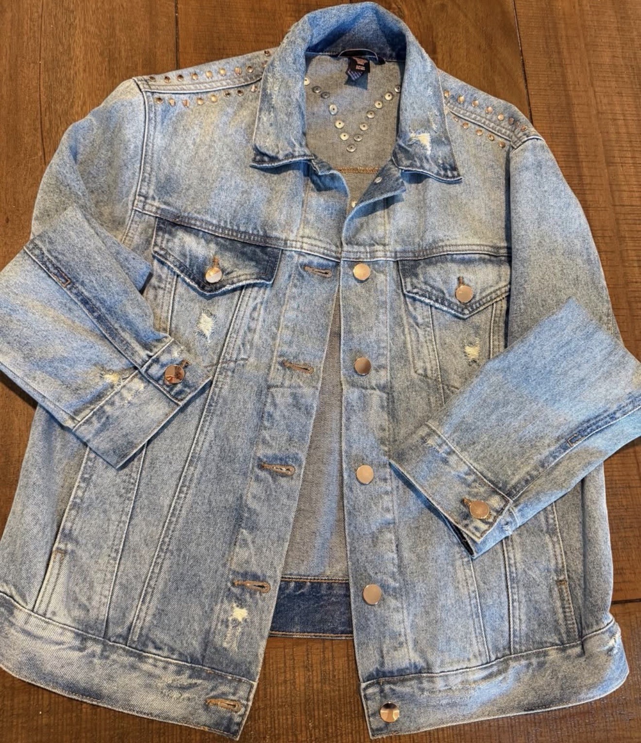 Victoria’s Secret – Rose Gold Studded – Denim Distressed Jacket (S)