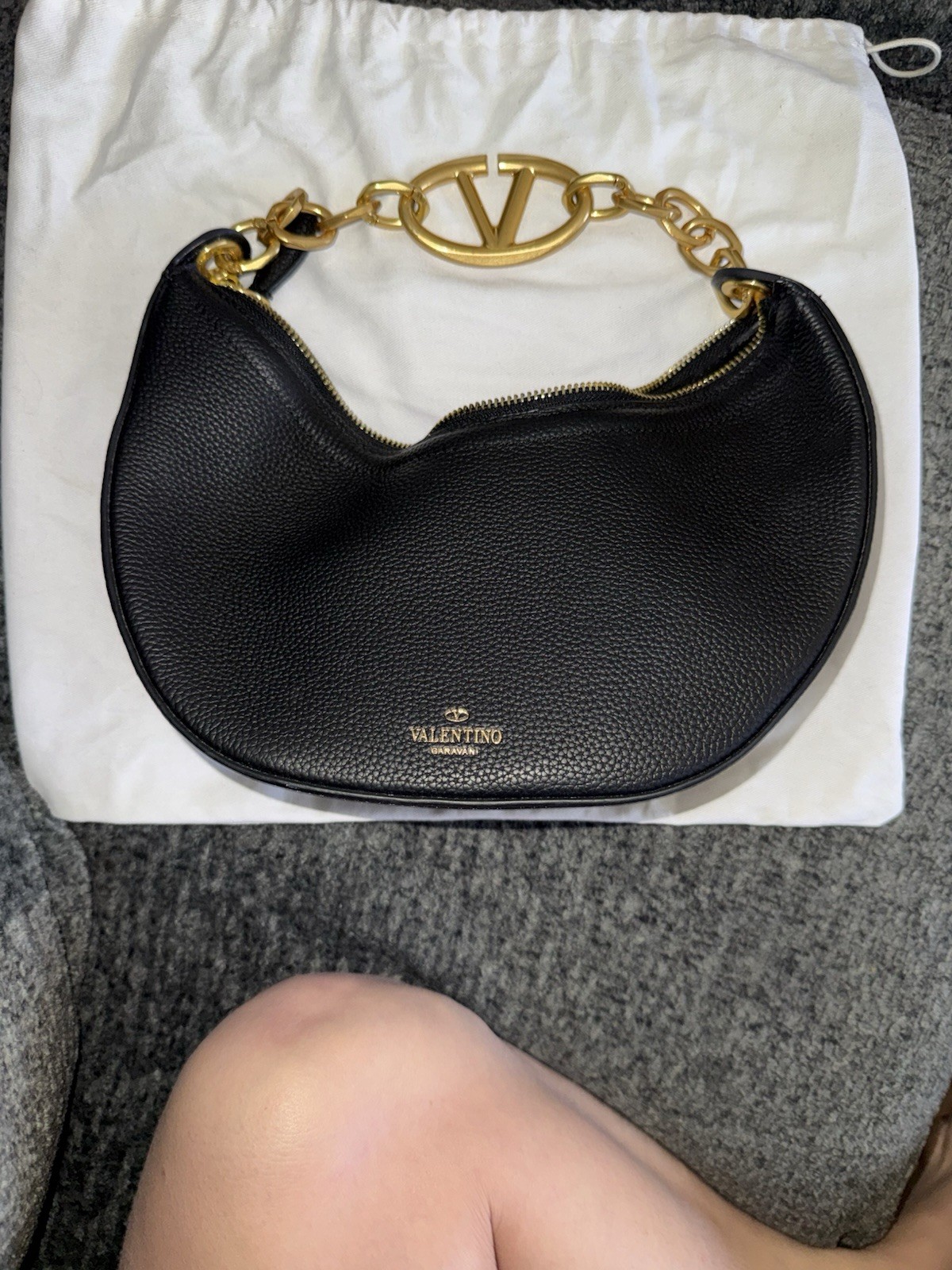 Valentino Garavani VLogo Moon small hobo bag in black grained calfskin