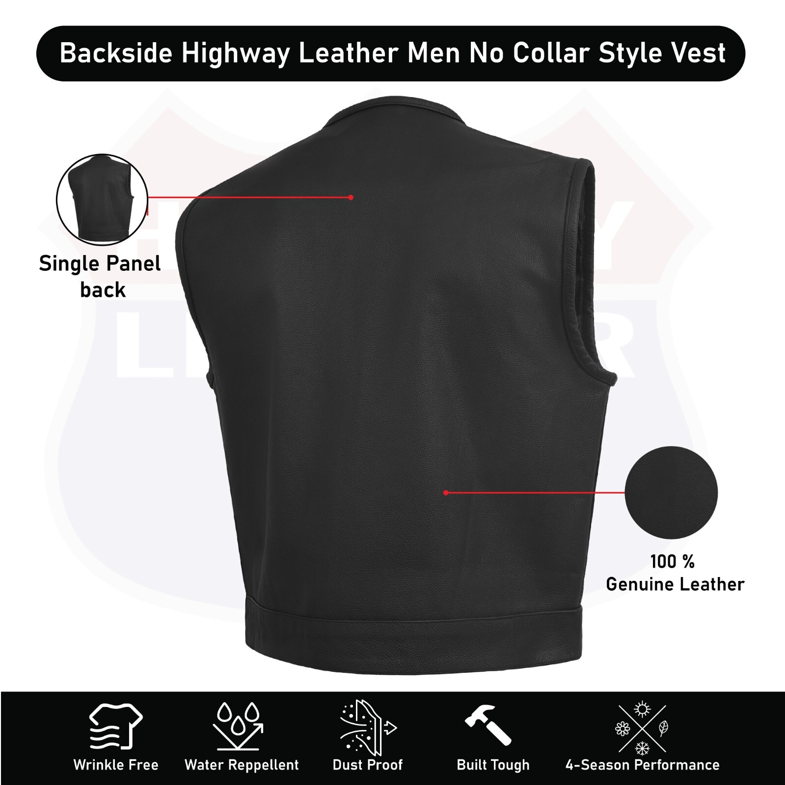 HL11659SPT Low Rise Short Torso Black Club Style Vest (Cow Leather)