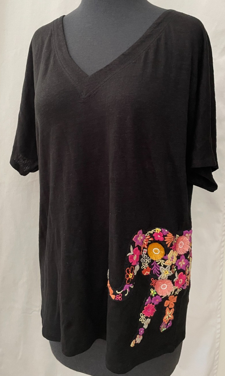 Chico’s size M 1 black 100% Linen embroidered boho top NWT FeSTiVAL eLePHaNT