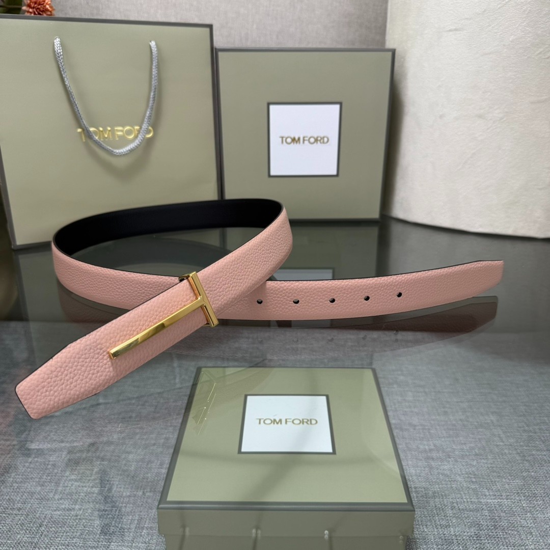 Authentic Tom Ford Reversible Leather T-Buckle Belt Luxury Designer Fashion