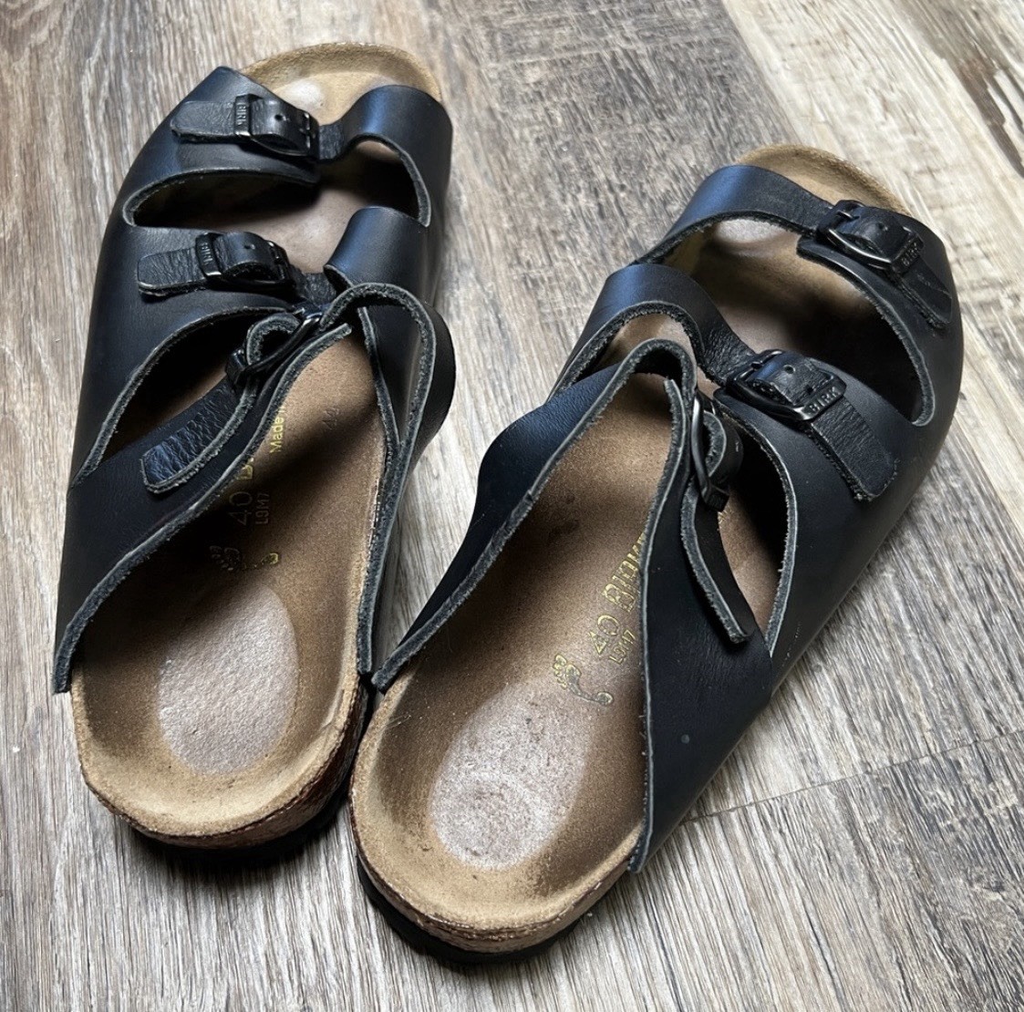 Birkenstock Florida Black 3-Strap Buckle Sandals Women’s Size 9 EUC