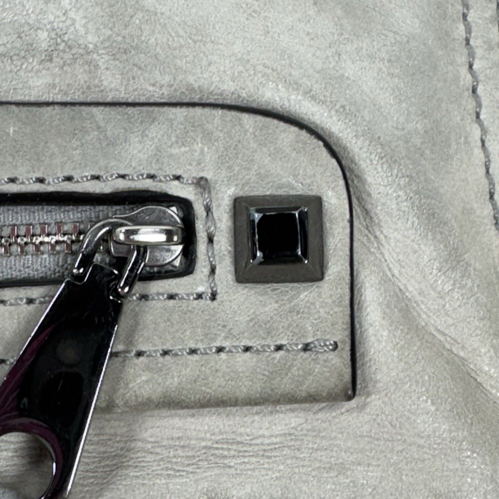Rebecca Minkoff Gray Leather Mini Zip Top Crossbody Purse Bag w/ Bottom Studs