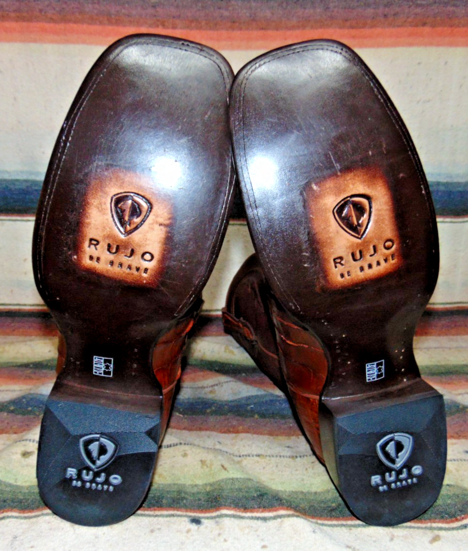 Mens Rujo The Roscoe Brown Caiman / Leather Cowboy Boots 14 D New with Box