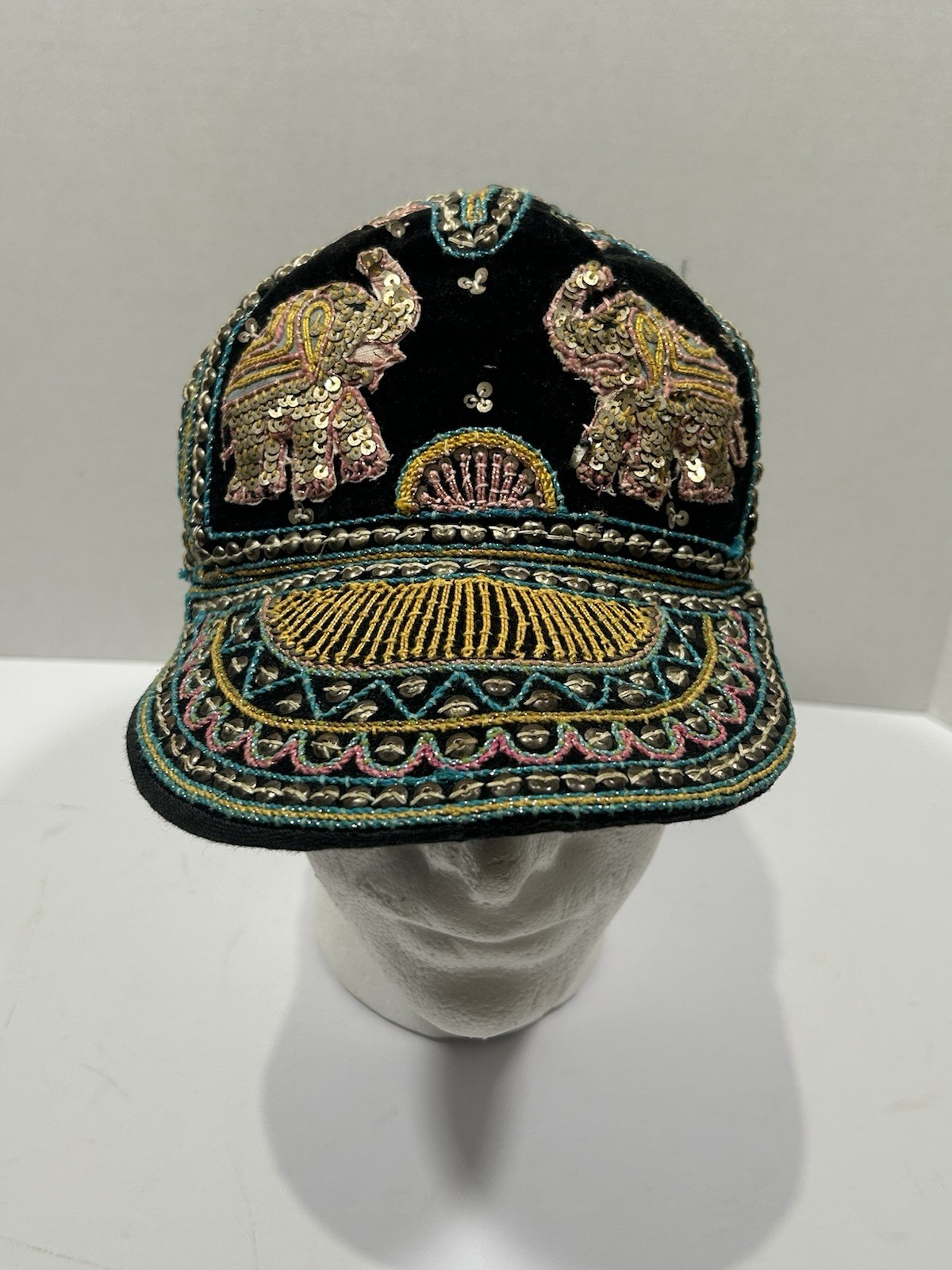 Vintage Sequined Hand Stitched Hat Made In Myanmar Burma Flaws