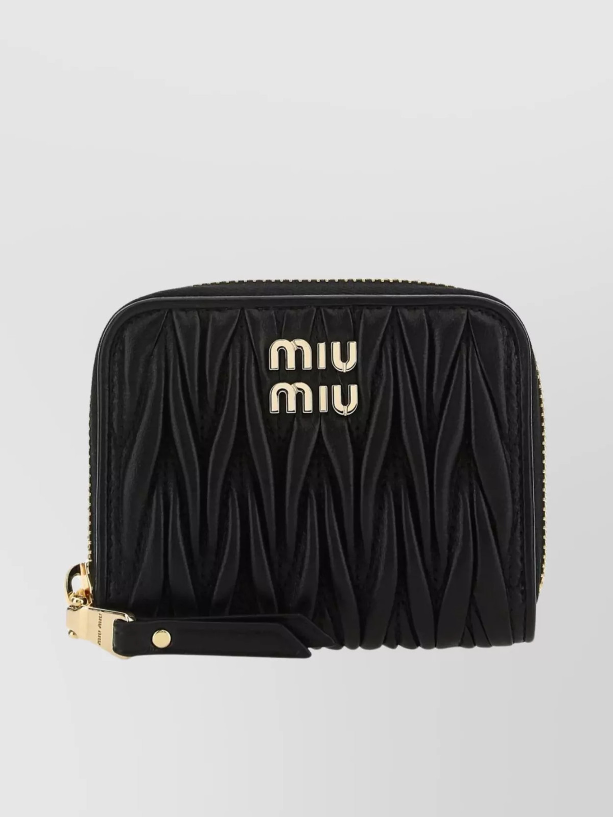 Miu Miu Matelasse Leather Coin Wallet Card Case Black Gold Logo Auth New