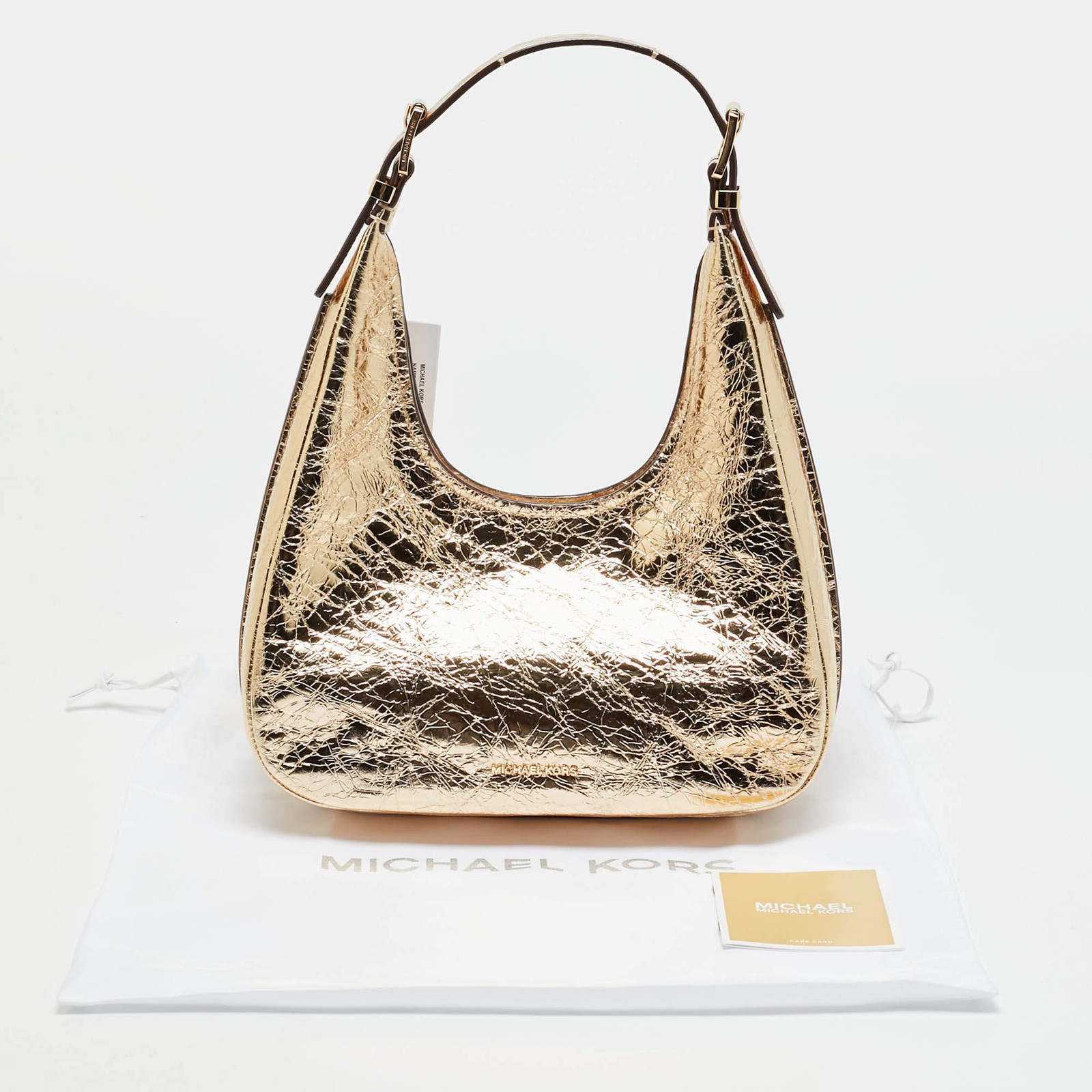 Michael Kors Nolita Small Gold Crinkled Patent Leather Hobo