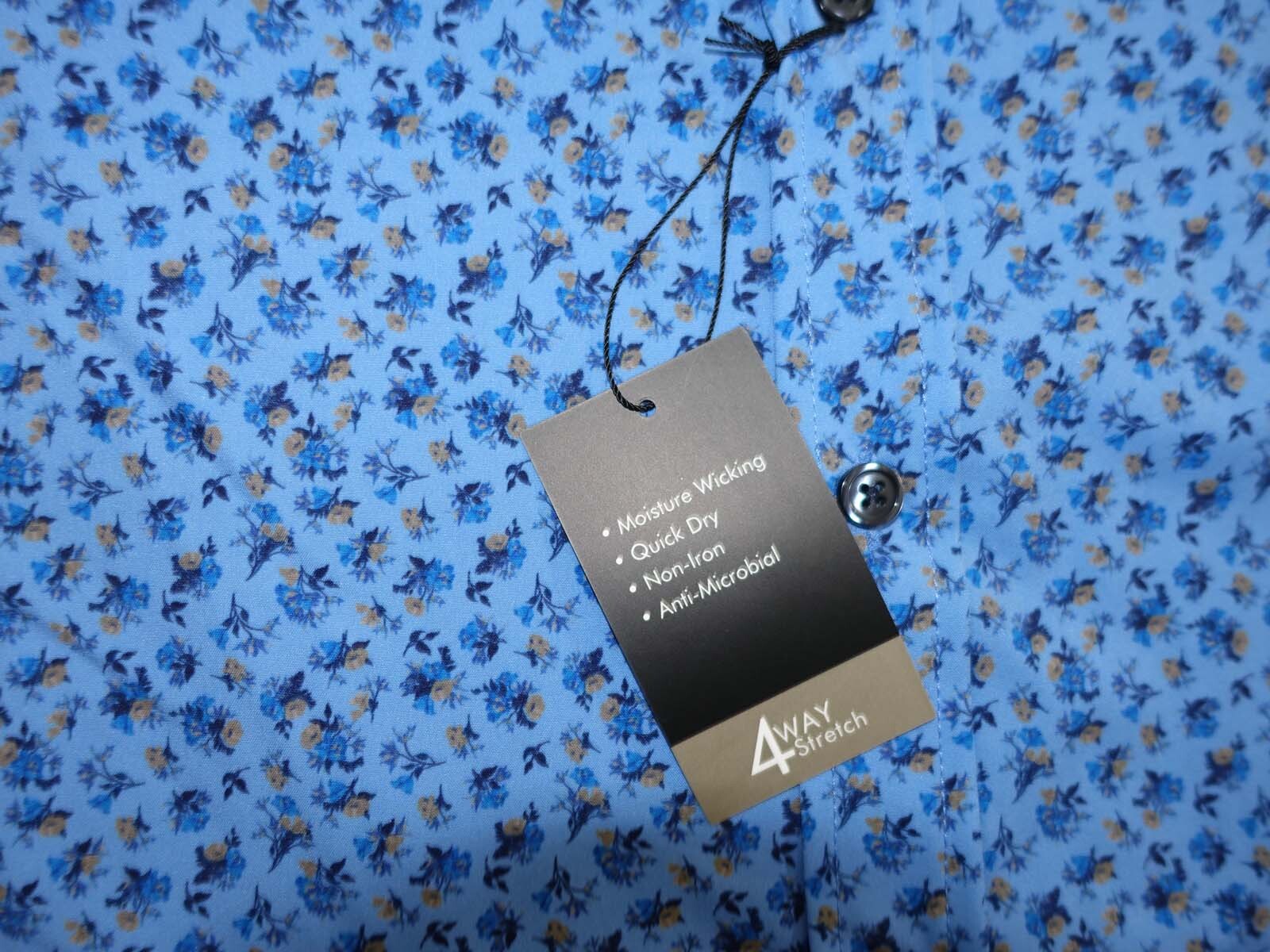 Jos. A. Bank Mens Slim Fit Button Front Shirt Large NWT Long Sleeves Floral Blue