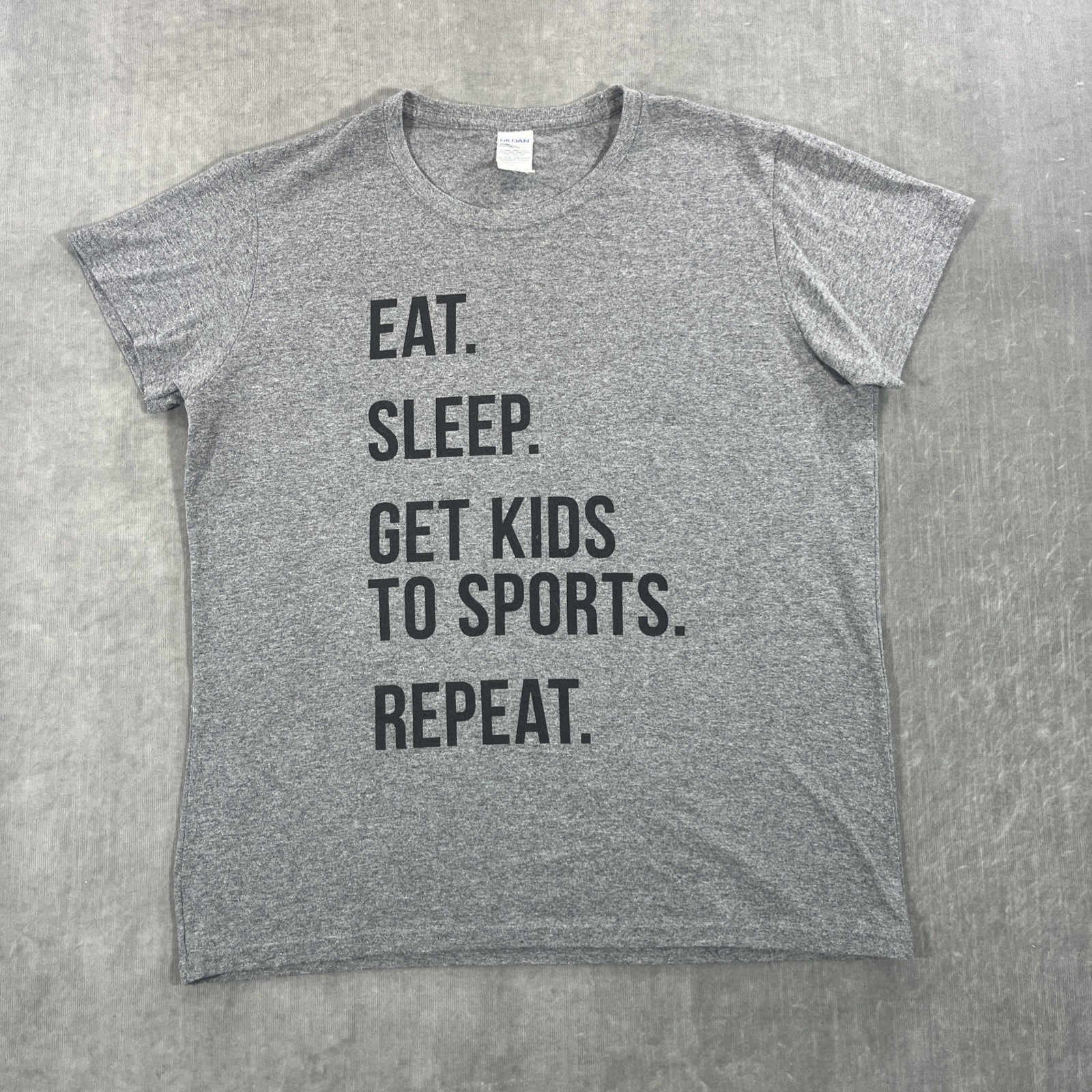 Eat. Sleep. Get Kids to Sports. Repeat. Woman Large Tshirt Gildan Funny Mom Tee