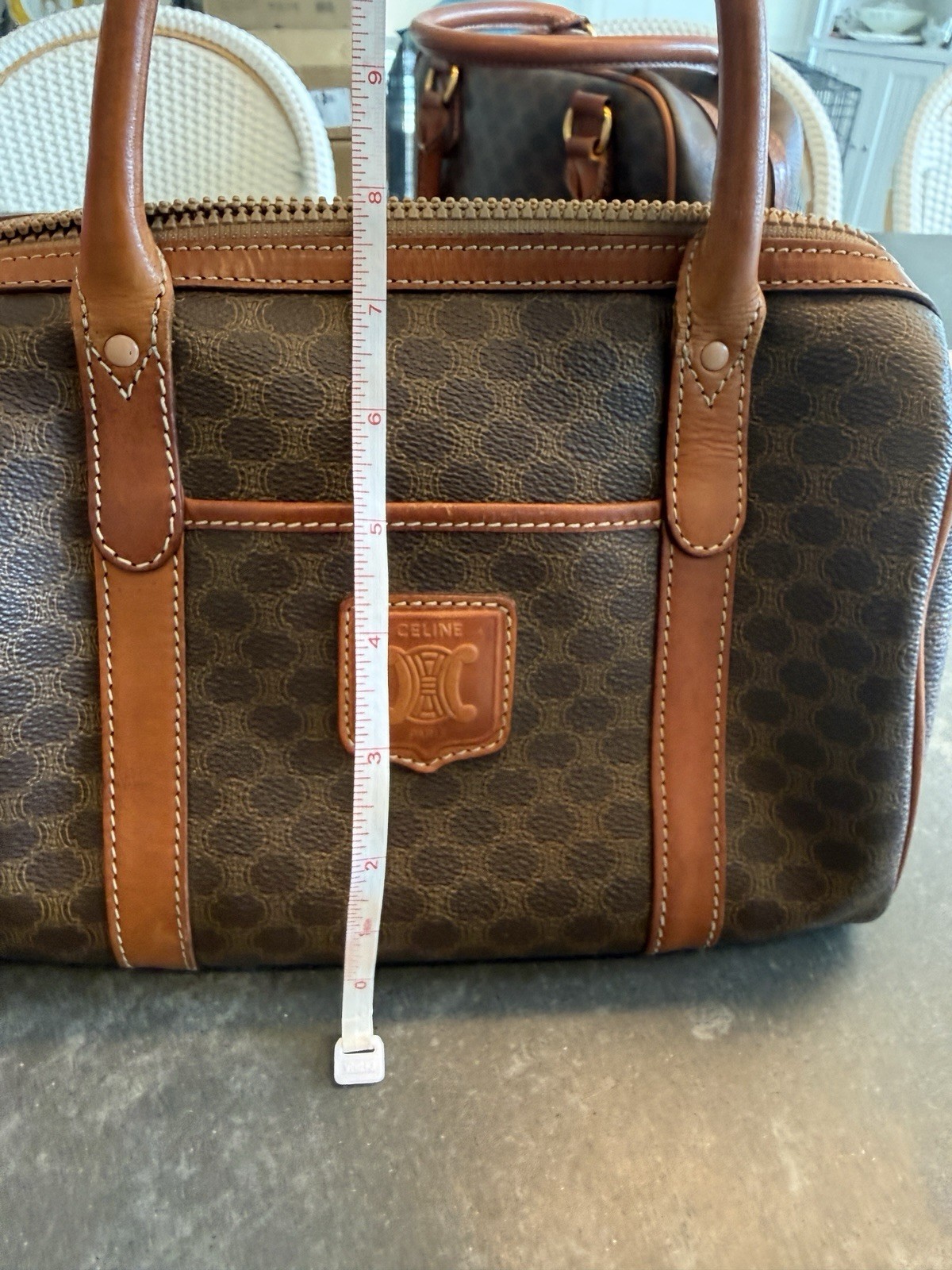 Authentic Vintage Celine Macadam Boston Bag Brown Leather Italy Satchel