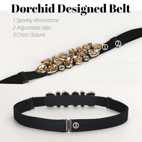 Women Rhinestone Stretch Belts Thin Skinny Adjustable Free Size(26~48″) Gold