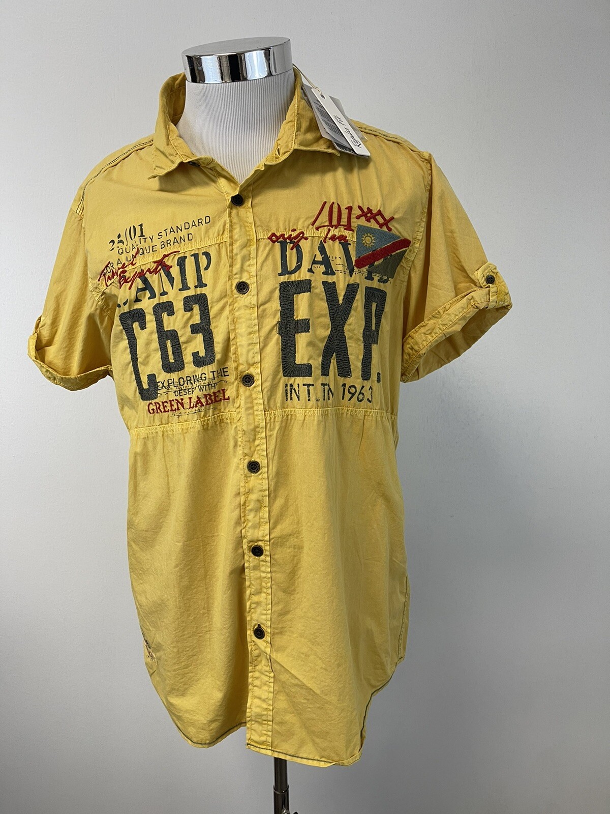 Camp David Shirt Mens Small Button Up Namibia Flag Embroidered Yellow N181