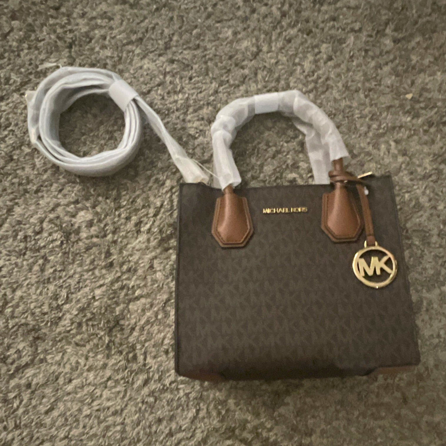 Michael Kors Logo Small Satchel Top Handle Zip Bag Detachable Strap Charm