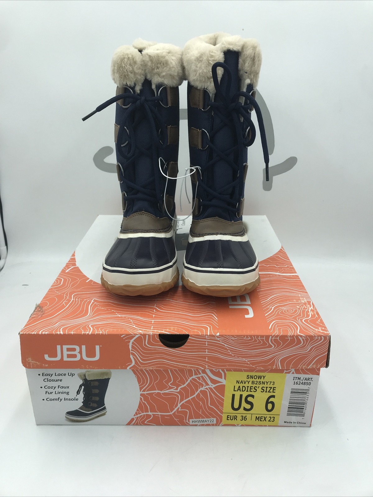 JBU Women’s Snowy Tall Snow Boots Faux Fur Lined Navy