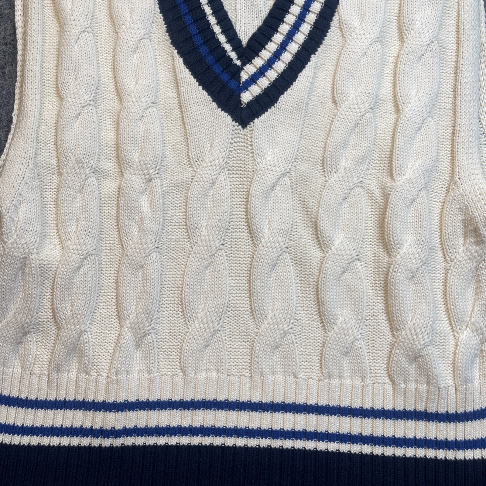 Free People Coastal Prep Poncho Vest Cable Knit One Size Cream Blue NEW
