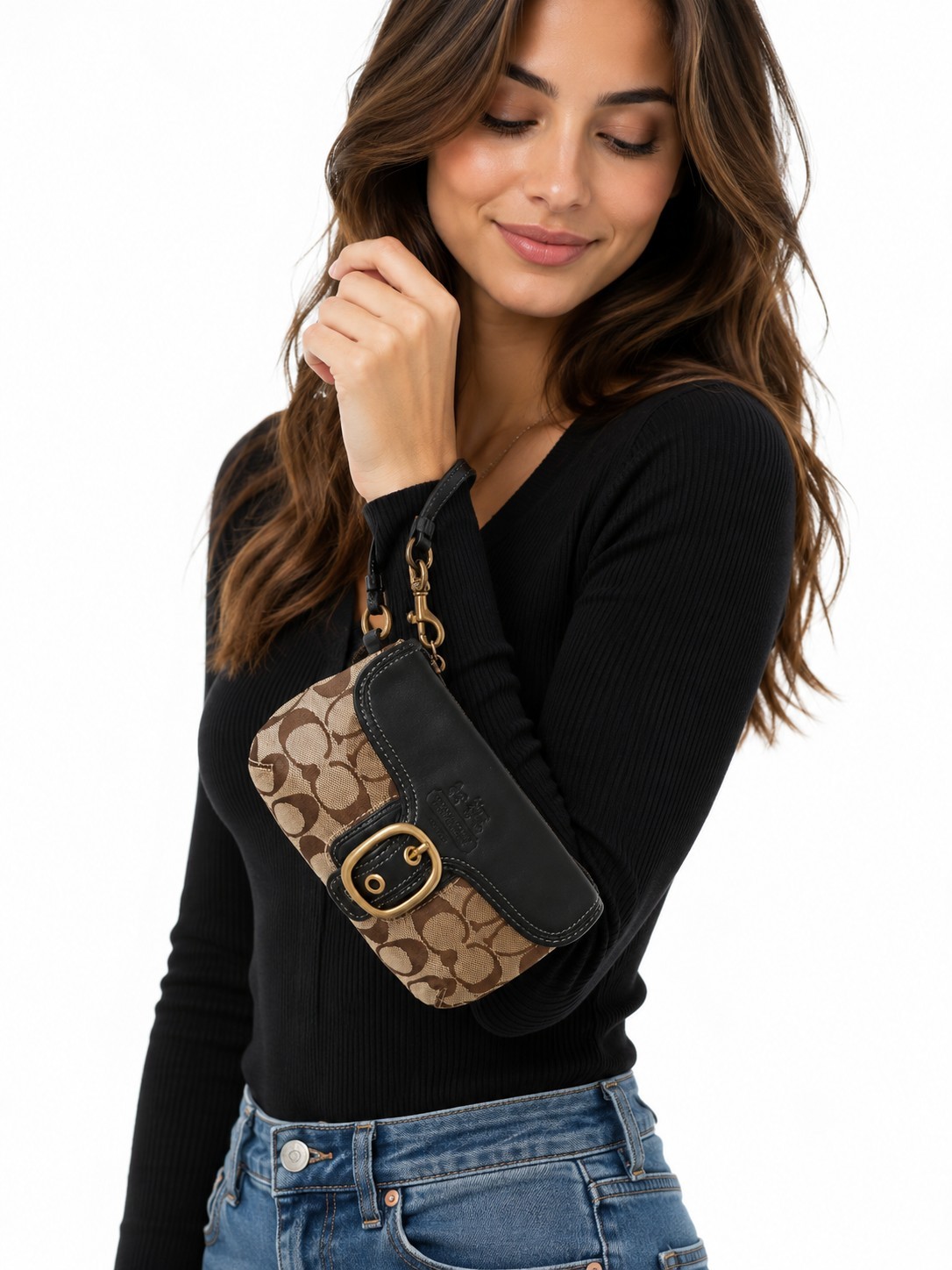 Vtg Coach Bleecker Legacy Signature Jacquard & Leather Tattersall Wristlet NWOT