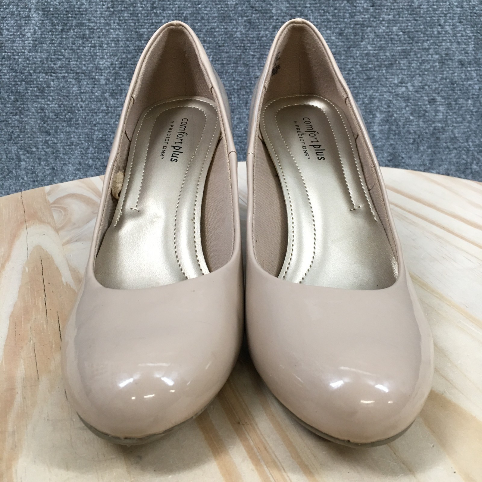 Comfort Plus by Predictions Heels Womens 9.5 Pumps Beige Patent Leather Casual