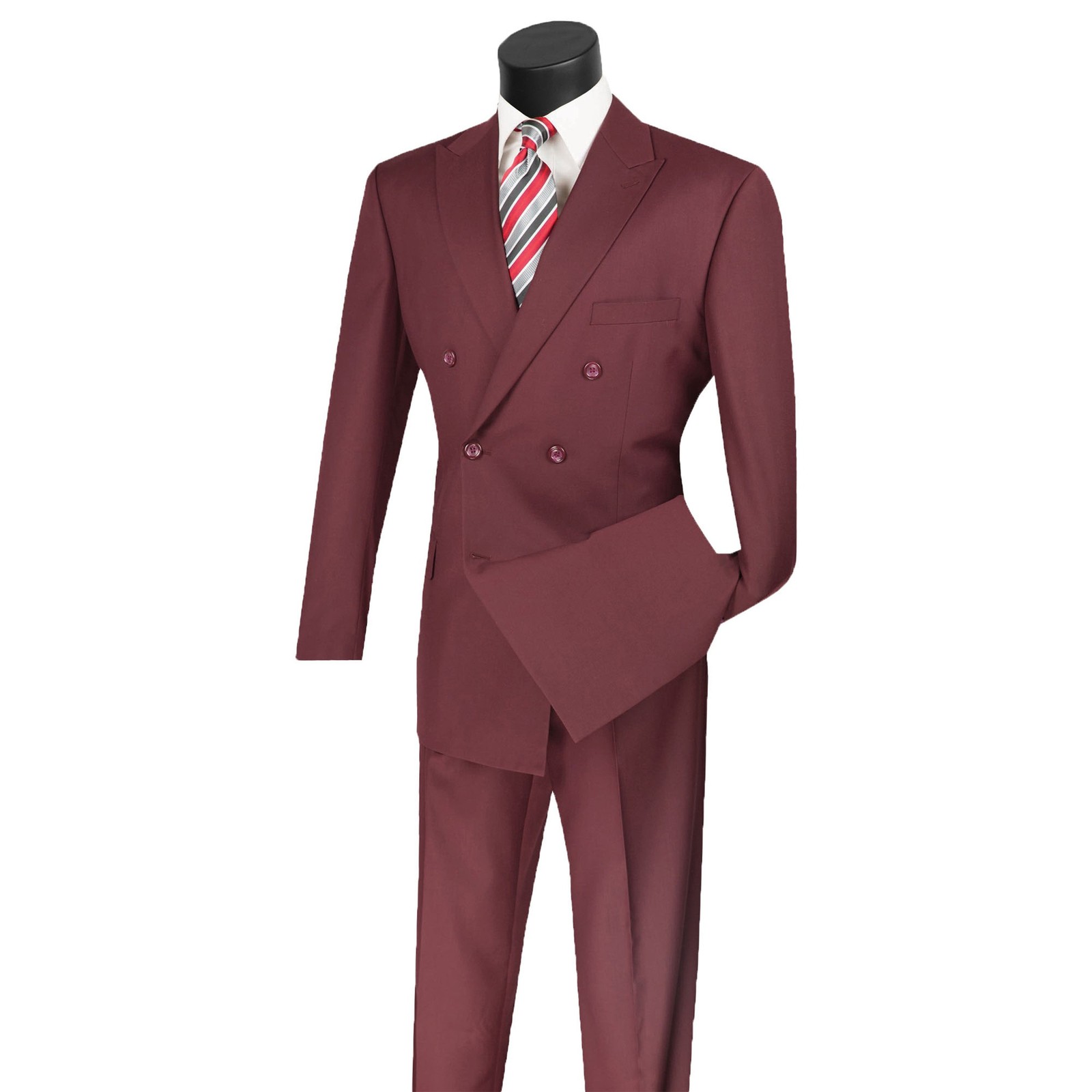 VINCI Men’s Burgundy Double-Breasted Suit w/ Adjustable Waist, Reg-Fit – NEW