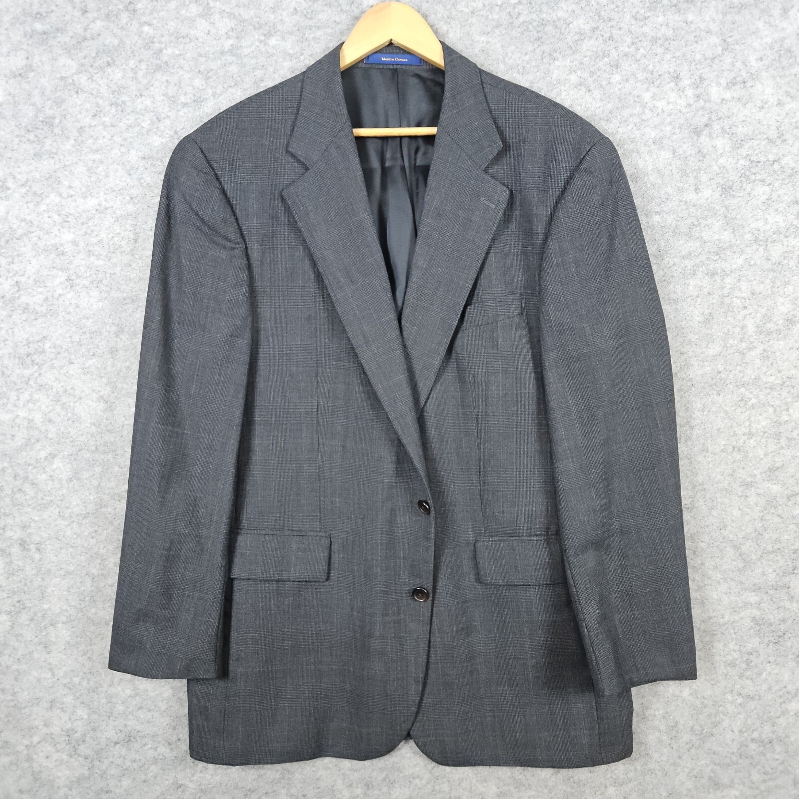 Chaps Ralph Lauren Men’s Blazer Size 44R Dark Gray Windowpane 100% Wool 2-Button